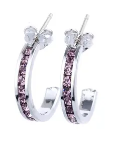 Silver Plate Crystal Hoop Birthstone Earrings - June Alexandrite