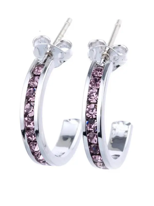 Silver Plate Crystal Hoop Birthstone Earrings - June Alexandrite