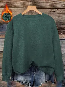 Women's Casual Round Neck Fitted Sweater, Pure Color Solid Faux Wool Knit Top, Fall & Winter Fashion, Versatile Basic Outerwear