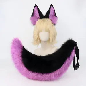 Animal Ear and Tail Set, Realistic Plush Wolf Ears Headband, Dog Tail Costume Prop, Anime Convention Party Photography Accessory