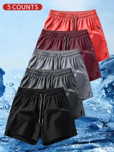 Men's Solid Color Zipper Pocket Beach Shorts, Breathable Quick Drying Swim Shorts, Casual Comfy Swimwear Bottoms for Summer