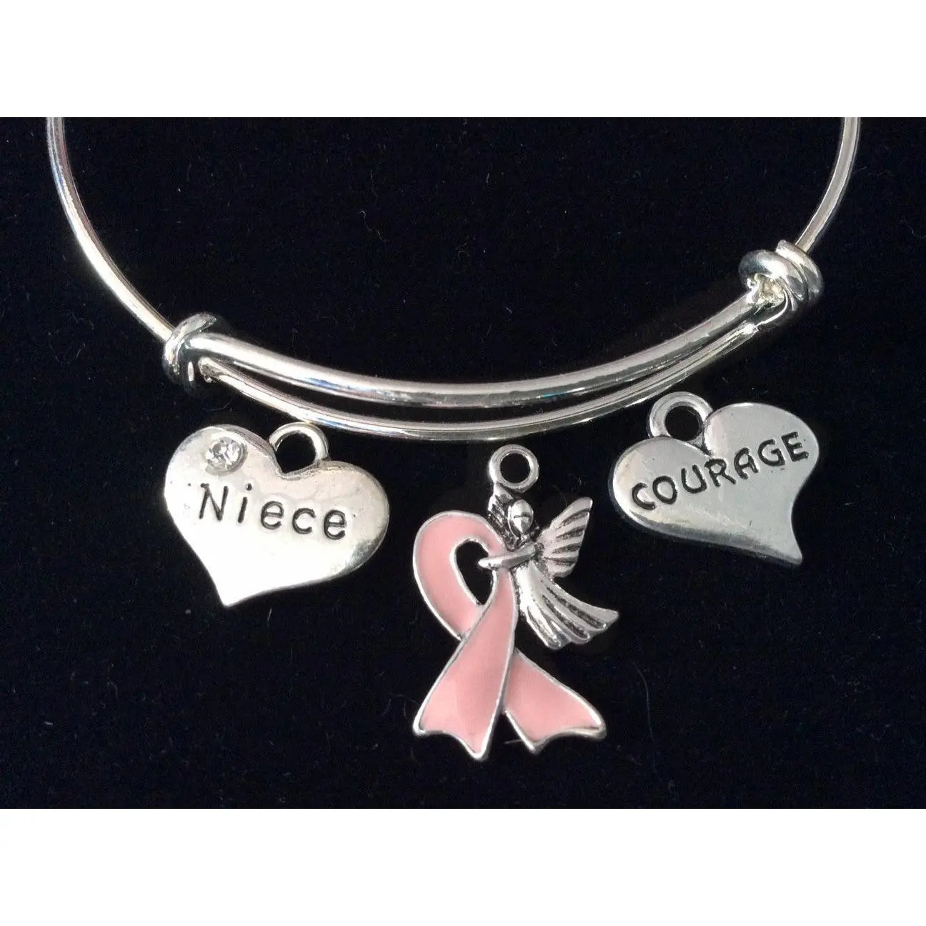 Niece Courage Guardian Angel Pink Awareness Ribbon Expandable Charm Bracelet Adjustable Bangle Meaningful Gift Breast Cancer