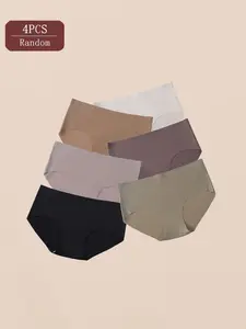 Random 4PCS Women's Seamless High Waist Elastic Panties, Women's Lingerie | Tummy-Control & Slimming, Snug Fit, Euro-American New Style, Tie Dye | For Daily Wear | Halloween, Christmas, Black Friday