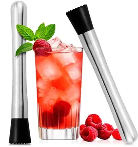 2 Pcs Bar Muddler for Cocktails – 8" Stainless Steel Cocktail Muddler for Lemonade, Essential Bar Supplies and Accessories – Lemon Smasher & Fruit Smasher for Drinks Mixing & Lemonade Stand Supplies Utensils