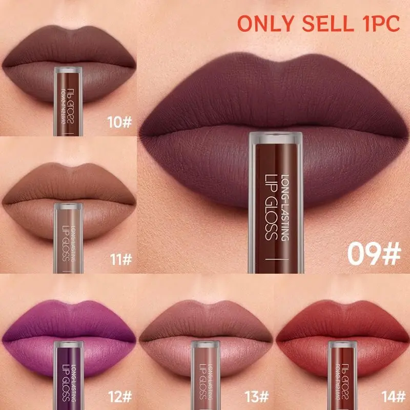 1PC Matte Velvet Lip Gloss, Lip Products, Waterproof and Long-lasting for 24 Hours, Silky Smooth and Matte Texture, Non Stick, Waterproof and Anti Smudging, A Must-have Natural Makeup Effect for Daily Parties, Lipstick Cosmetic