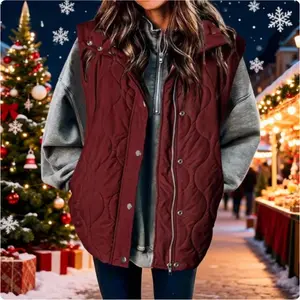 Women's Casual Puffer Vest Oversize Lightweight Quilted Jacket Button Zip Up Stand Collar Sleeveless Jacket Coat Outerwear2026 Fashion Womenswear Fall Winter Outfits