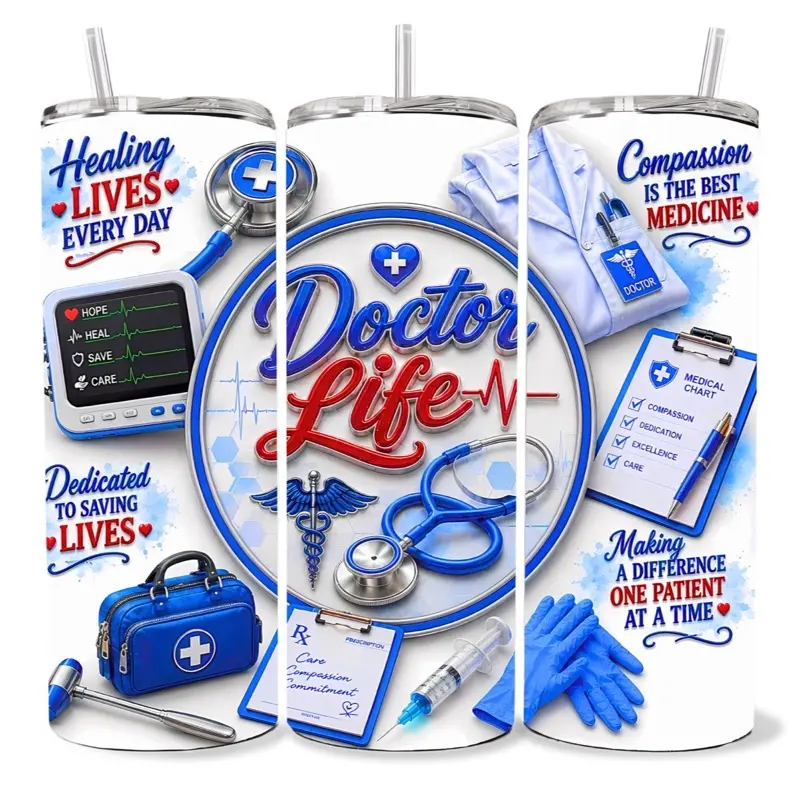 Doctor Life 3D 20  oz Tumbler - BPA Free, stainless steel, Leak proof, durable, with clear lids