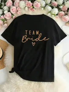 Women's Short Sleeve T-Shirt, Bride Team Letter Print, Bridal Party Top, Bridesmaid Proposal Tee, Spring Summer