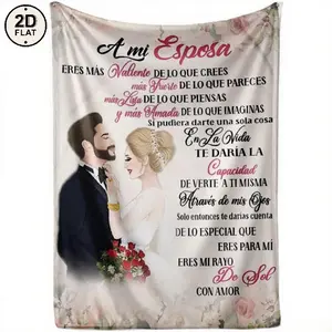 Wife Gift from Husband Romantic Spanish Love Message Flannel Blanket with Newlywed Illustration Soft Warm Cozy Microfiber Throw for Valentine’s Day Anniversary Christmas Birthday Perfect Sentimental Gift for Wife Available in 4 Sizes