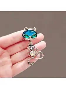 Elegant Blue Sapphire Cat and Dragonfly Brooch Pin for Men Women Luxury Lapel Pin Jewelry Accessory for Suit Blazer Tuxedo Formal Wear Wedding Party Gift