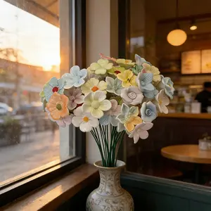 10-Piece Macaron Mixed Color Ceramic Artificial Flowers, French Countryside Style, Handmade 3D Glazed Decorative Pieces, Coffee Shop Restaurant Tabletop Decoration