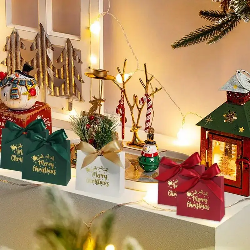 Mini Christmas Gift Boxes Set, 10pcs & Ribbons, Merry Christmas Design, Perfect for Candies, Chocolates, Party Favors