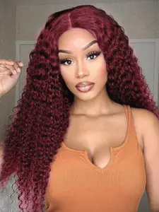Deep Wave Glueless HD 5x5 Lace Frontal Wigs Human Hair Wigs Ready To Wear 99J Burgundy Curly Human Hair Wigs 5x5 Lace Closure Wig Brazilian Remy Hair Wig