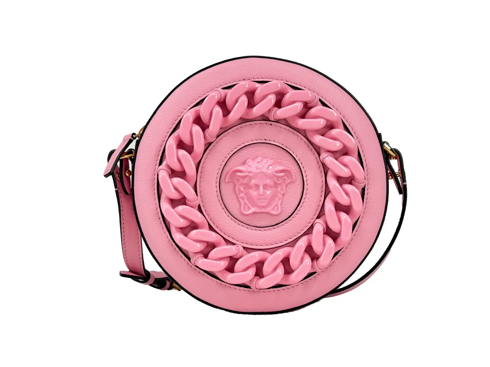 Pre-owned VERSACE Leather Crossbody bags Round Disco Camera Case Crossbody Women's Bag