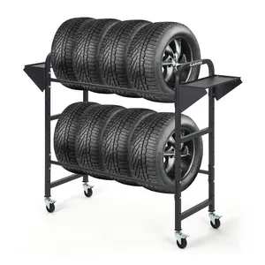 Adjustable Tire Storage Rack, 45" x 18" x 41" Rolling Tire Rack with Locking Casters for Garage Storage,Shop, Black