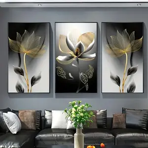 3-Piece Set, Modern Luxury Floral Art, Modern Floral Paintings, Frameless Canvas Wall Art, Minimalist Design, Living Room Decor, Poster Prints for Home & Kitchen Decor