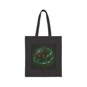 Circuit Serpent Canvas Tote Bag - Cyberpunk Dragon Art - Human AI Studios Accessories
