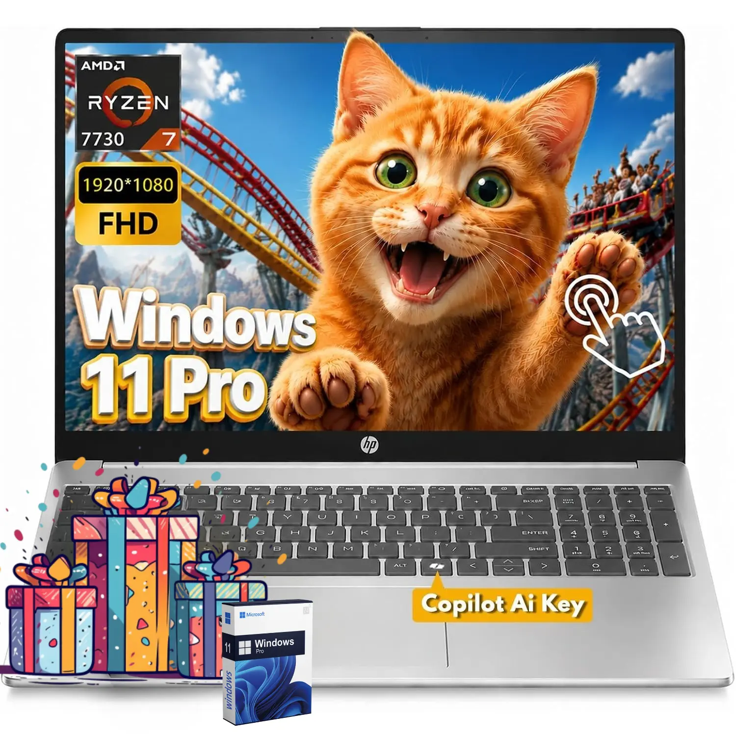 HP 15.6" FHD Touchscreen Laptop | AMD Ryzen 7 7730U, Up to 32GB RAM, 1TB SSD, Copilot AI Key, WiFi 6, Fast Charge, Windows 11 Pro, Portable for Business & Study