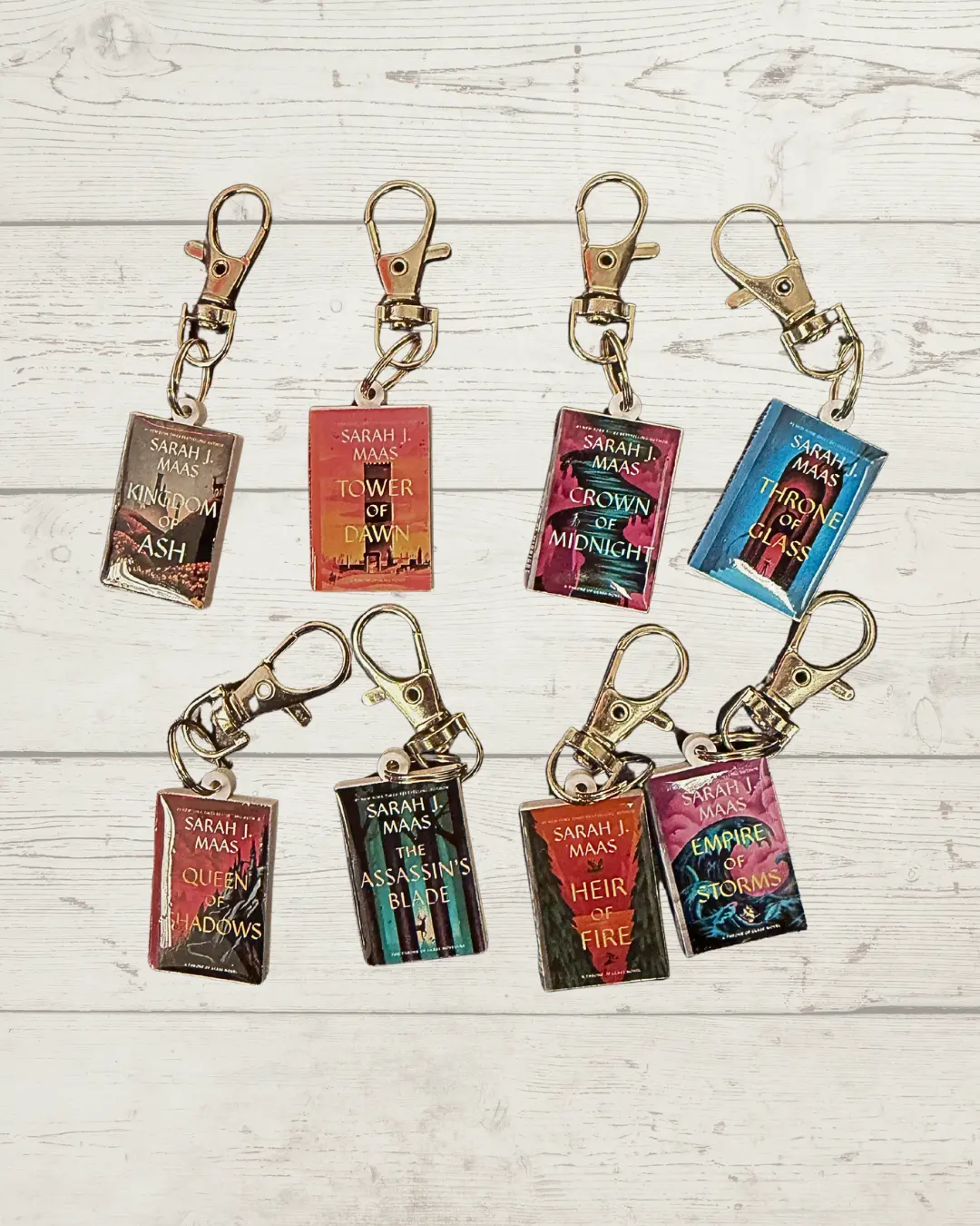 Throne Of Glass Mini Book Series Charm Keychains, Fantasy-Inspired Rectangular Charm Keychains, Book Lover Fashion Costume Jewelry Accessories, Fantasy-Inspired Keychains