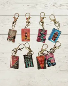 Throne Of Glass Mini Book Series Charm Keychains, Fantasy-Inspired Rectangular Charm Keychains, Book Lover Fashion Costume Jewelry Accessories, Fantasy-Inspired Keychains