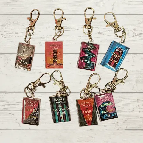 Throne Of Glass Mini Book Series Rectangular Charm Keychains - Clip-On, Double-Sided, Durable, Eco-Friendly Acrylic Resin-Coated Action & Adventure Book Lover Costume Jewelry Accessories