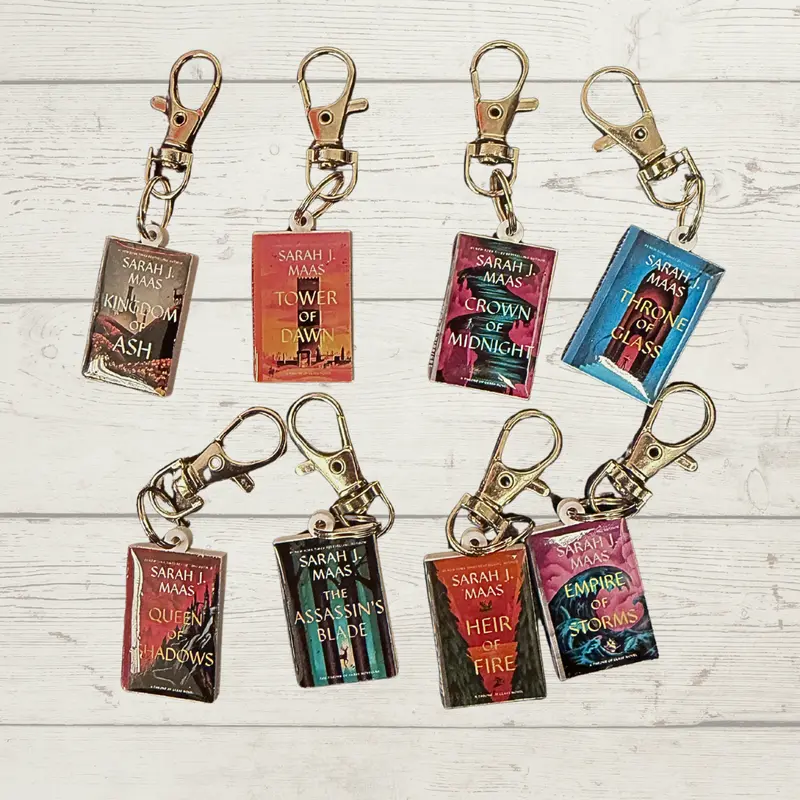 Throne Of Glass Mini Book Series Rectangular Charm Keychains - Clip-On, Double-Sided, Durable, Eco-Friendly Acrylic Resin-Coated Action & Adventure Book Lover Costume Jewelry Accessories