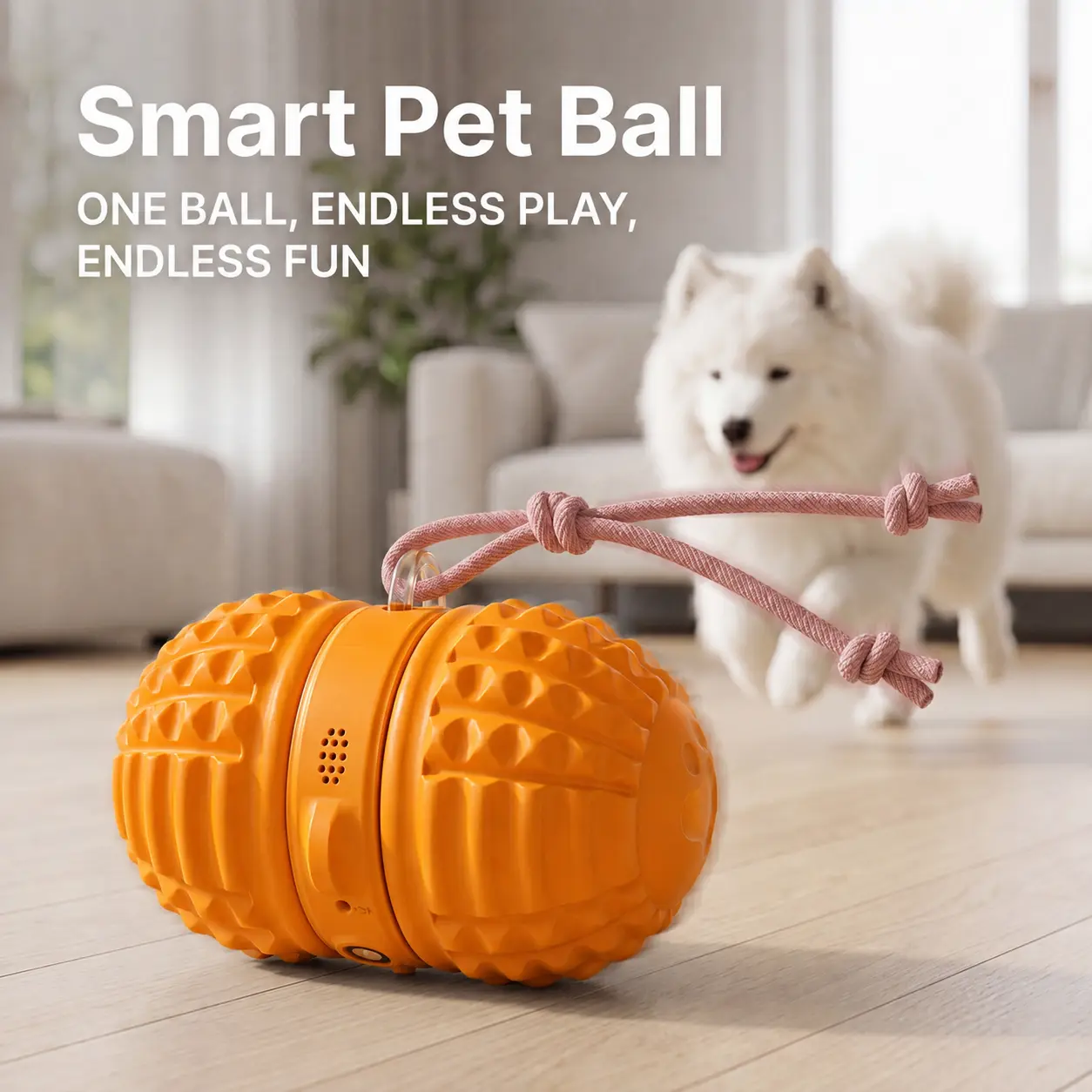 SmartWell Smart Interactive Dog Toy Dual Motor Rolling Ball with Rope 1500mAh Rechargeable Boredom Relief Toy for Small and Medium Dogs