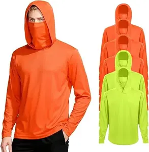 Men's Long-Sleeve Cooling Hoodie Shirt with Mask, UPF 50+ Sun Protection, Menswear Top for Fishing, Hiking Menswear Top