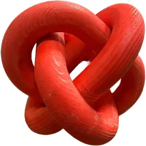 Hand Carved 3 Link Wooden Knot Chain Link Decor Boho Rustic Modern Shabby Chic Home Decor for Coffee Table Shelf Books Wine Red