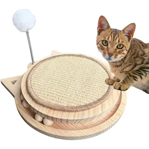 4‑in‑1 Interactive Cat Scratcher Toy with Sisal Pad, Spring Ball & Track – Wooden Kitty Kurlz‑Style Cat Toy for Indoor Cats, Kittens