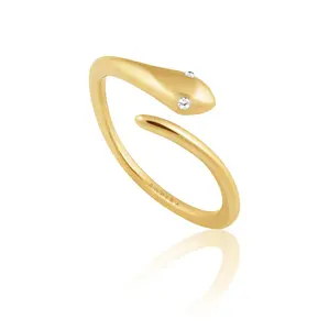 Nile Snake Ring with Gold Finish, Unique Design and Clear Stones