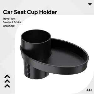 【2026】Car Seat Cup Holder and Snack Tray ,Travel Tray Cup Holder for Kids Car Seat, with Plate Organizer Rotatable Carseat Cup Holder with Food Trays,Black