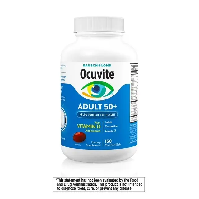 Bausch + Lomb Ocuvite Adult 50+ Eye Vitamin Supplement, Mini Softgels, 150 Count, Lutein & Zeaxanthin Formula for Eye Health Support, Daily Dietary Supplement for Adults 50 Plus