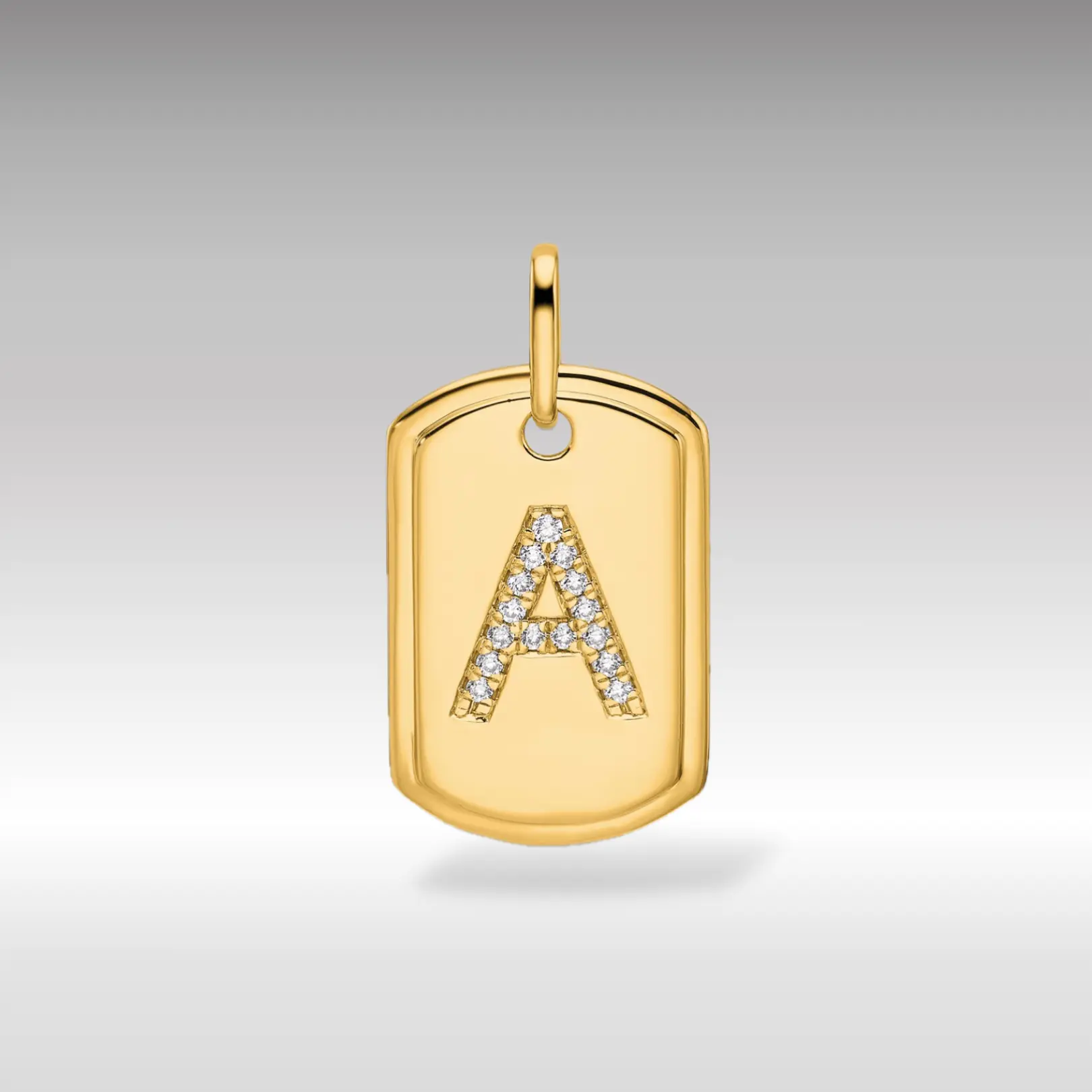 14K Gold Initial "A" Dog Tag Pendant With Diamonds