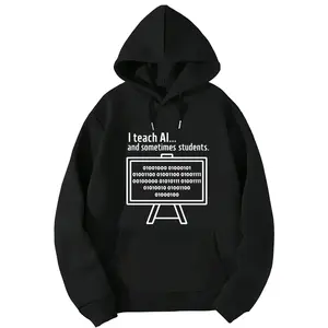Unisex Long Sleeve Hoodies with Binary Code & AI Slogan – Perfect Gift for Programmers, Tech Lovers, and Students, Available in Plus Sizes