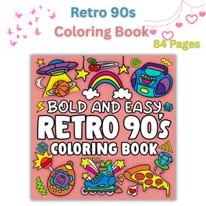 Retro 90s Coloring Book for Adults & Kids – Bold, Simple Designs with Thick Lines & Large Print – Fun 90s Style Coloring Pages for Stress Relief & Relaxation