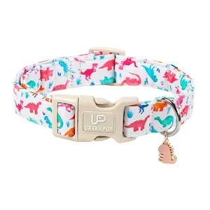 Playful Dinosaur Dog Collar – Soft Cotton, Quick-Release, Comfortable & Durable for Small Medium Large Boys Dogs, Cute Summer Dino Pet Collar