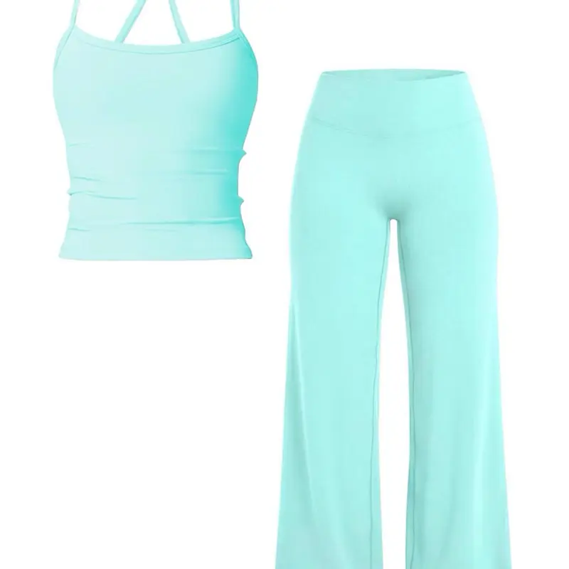 Women's Basic Sleeveless Teal Fashionable Comfortable Lady Sports Clothing Set for Gym Workout
