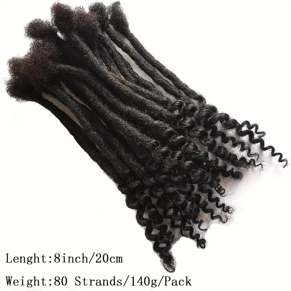 8 Inch Natural Black Dreadlock Extensions with Curly Ends | 20 Strands Fully Handmade Permanent Locs for Women, Soft Dread Texture Hair Extensions