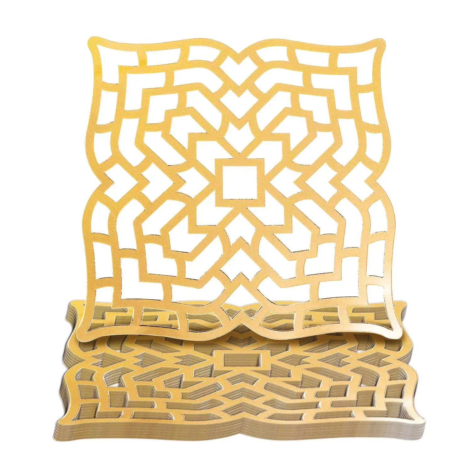 Disposable Gold Laser-Cut Geometric Pattern Charger Placemat Set - 24 Pc, Glam Tableware for Birthday Celebrations