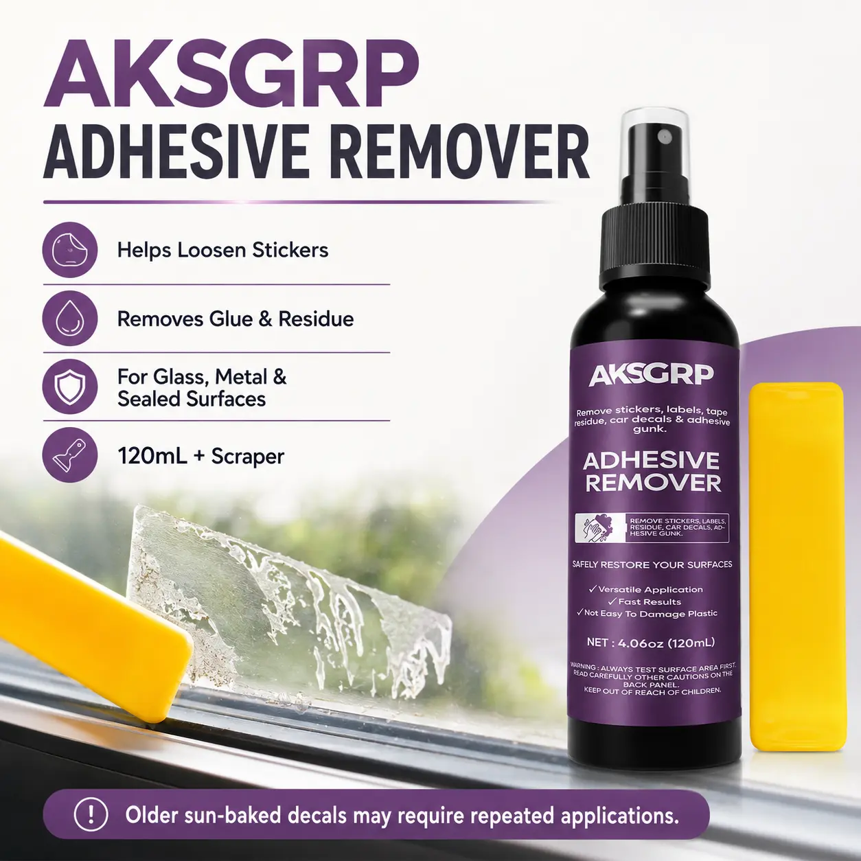Adhesive Remover Spray, 4.06 oz – Helps Loosen Stickers and Remove Glue, Tape Residue & Labels from Car Glass, Metal and Home Surfaces