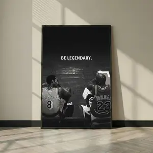 Be Legendary Poster, Kobe Bryant & Michael Jordan Print, Lakers Bulls Legends Wall Art, Basketball Quote Photo, Sports Home Decor Gift