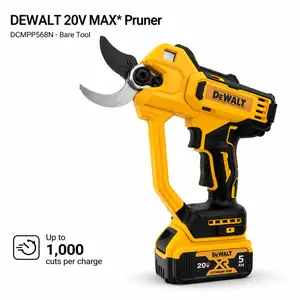 DEWALT 20V MAX XR Cordless Pruner DCMPP568 for Heavy-Duty Yard Cleanup features 40mm Hardwood Capacity with 63dB Quiet Operation and Ergonomic Soft Trigger Includes Professional High-Carbon Steel Bypass Blades