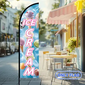 1pc Ice Cream Feather Flag, 78.8x19.7inch, Outdoor Advertising Banner, Ice Cream Shop Sign, Popsicle Yard Flag, Summer Dessert Promo Flag, Restaurant Cafe Stand Sign, Polyester Material, Vivid Print
