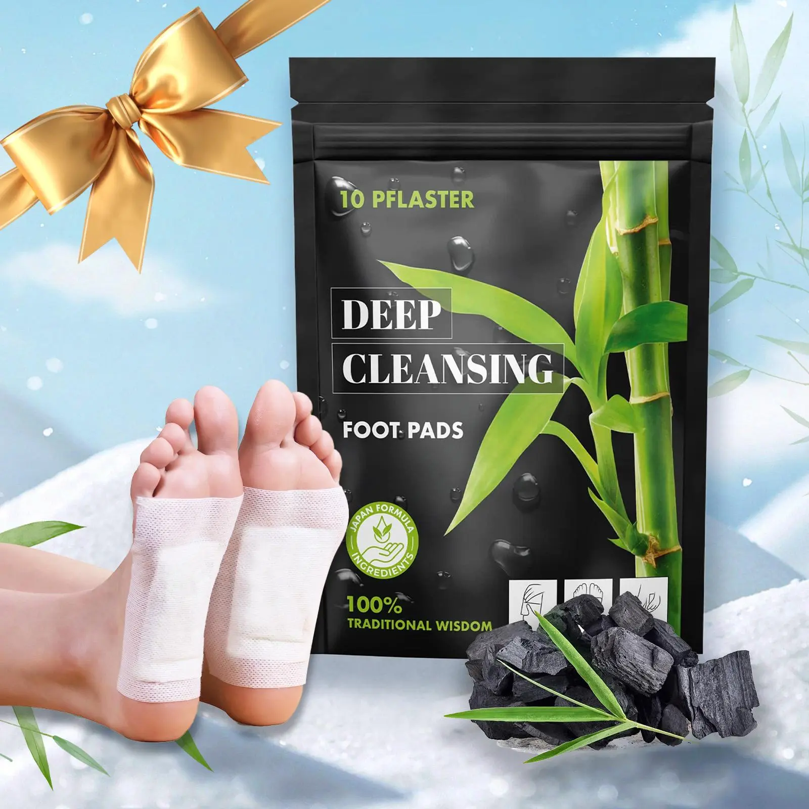 Bamboo Charcoal Skincare Foot Patch, 10pcs/set Deep Cleansing Foot Pad for Impurity Removal & Deep Sleep, Natural Wellness Foot Care Tool for Women & Men, Natural Relief, Treatment, Herbal Ingredients, Healthy Zeolite Detox Pack, Exfoliating