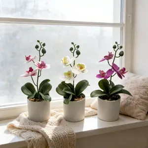 Artificial Orchid Potted Plant, 3 Counts Faux Orchid, Lifelike Artificial Flower, Home Office Decor, Floral Decoration