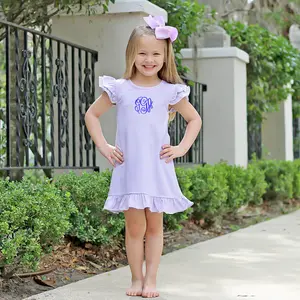 Milly Stripe Ruffle Dress Purple - Soft Knit Girls Spring and Summer Outift