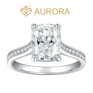 【#152 Celeste Radiance】Cusion Cut  Full Moissanite main stone and side stone rings with 925 Sterling Silver High Quality Luxury Engagement Anniversary Gifts Jewelry Synthetic Moissanite