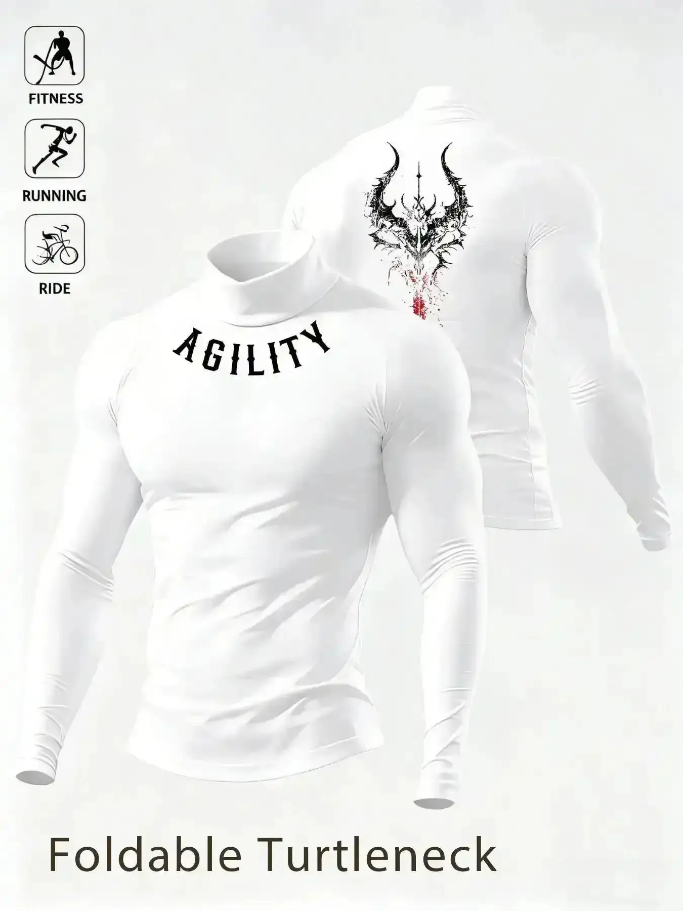 Men Breathable Fitted Long Sleeve Compression Sports T Shirt High Neck Design Fitness Sport 2026