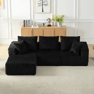 72H SELF-EXPANDING CLOUD SOFA! 4-Seater Corduroy Sectional - 0% Assembly  | Deep Seat for Family Movie Nights Modular Sofa